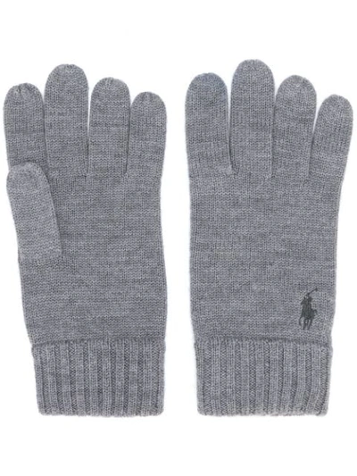 Shop Polo Ralph Lauren Logo Embroidered Gloves In Grey