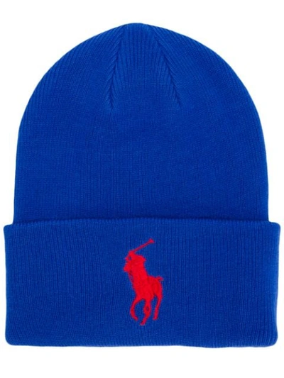 Shop Polo Ralph Lauren Embroidered Logo Beanie In Blue