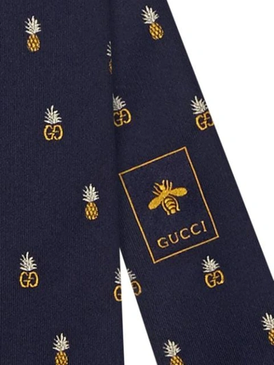 Shop Gucci Double G Pineapple Tie In 4100 Blu