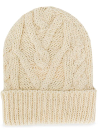 Shop Thom Browne Cable Knit Beanie In White