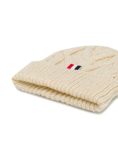 Shop Thom Browne Cable Knit Beanie In White