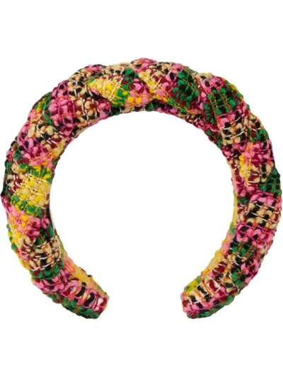 Shop Gucci Tweed Effect Hair Band In Yellow