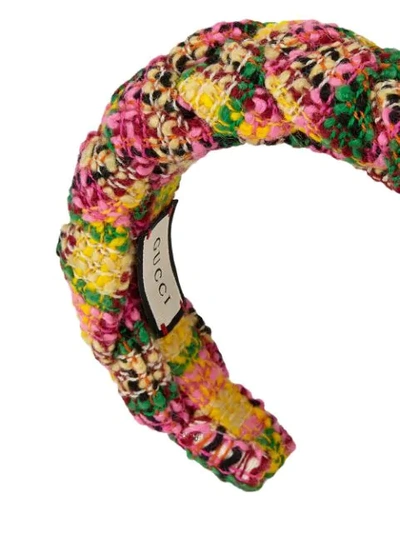 Shop Gucci Tweed Effect Hair Band In Yellow