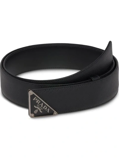 Shop Prada Saffiano Logo Belt In Black