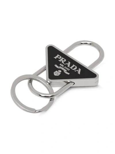 Shop Prada Logo Split-ring Keychain In Black