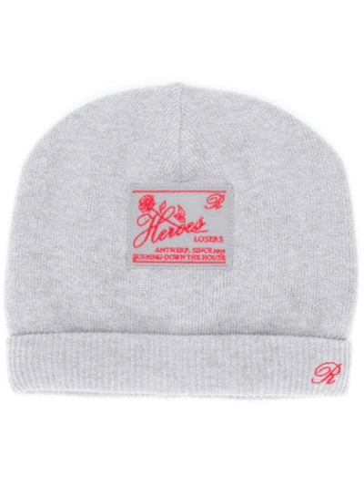 Shop Raf Simons Heroes Losers Patch Beanie In Grey