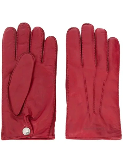 Shop Alexander Mcqueen Logo Embossed Gloves In Red