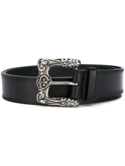 Shop Saint Laurent Ornate Buckle Belt In Black