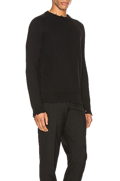 Saint Laurent Distressed-effect Crew Neck Jumper In Black