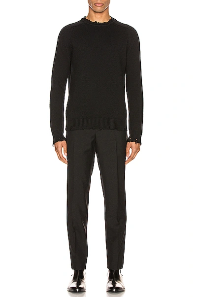 Saint Laurent Distressed-effect Crew Neck Jumper In Black