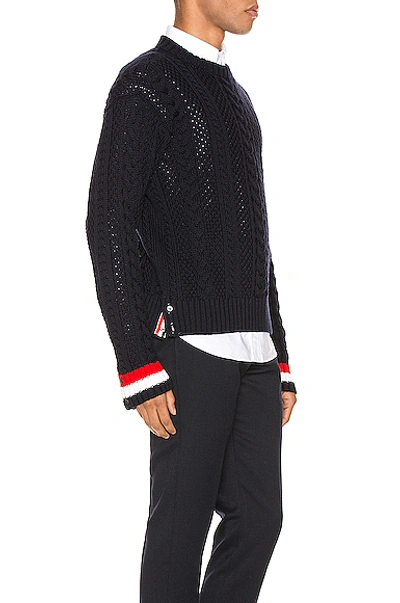 Shop Thom Browne Classic Aran Cable Pullover In Navy