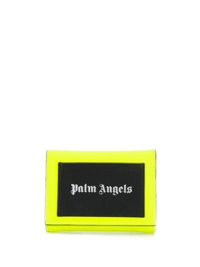 Shop Palm Angels Logo Print Foldover Wallet In Yellow