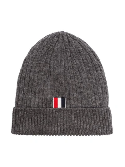 Shop Thom Browne Striped Cashmere Beanie Hat In Med Grey