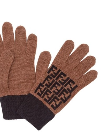 Shop Fendi Ff Motif Gloves In Brown