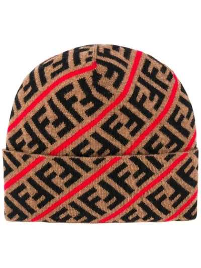 Shop Fendi Ff Motif Beanie In Neutrals