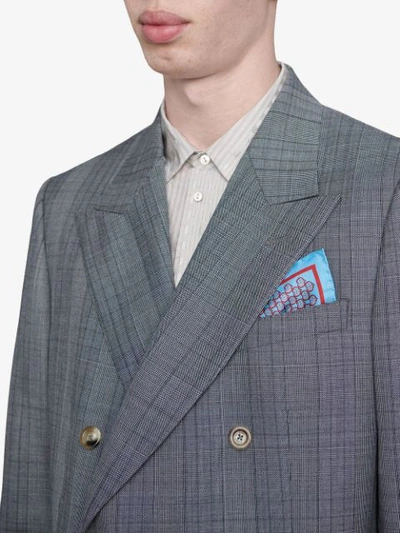 Shop Gucci Monogram Print Pocket Square In Blue