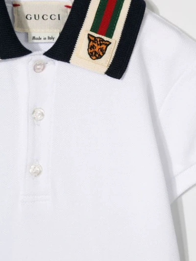 Shop Gucci Tiger Embroidered Collar Polo Shirt In White