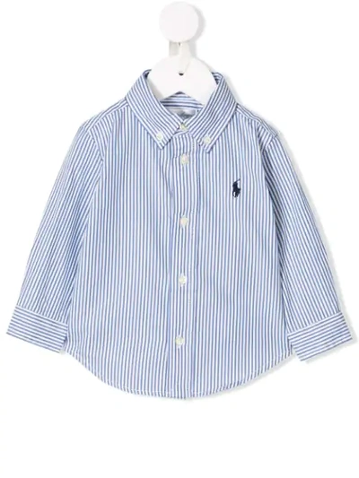Shop Ralph Lauren Striped Logo Shirt In Blue