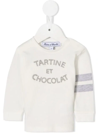 Shop Tartine Et Chocolat Crew-neck Logo Jumper In White