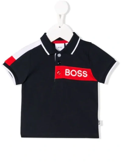Shop Hugo Boss Logo Print Polo Shirt In Blue