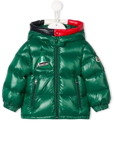 Shop Moncler Contrast Neck Padded Jacket In Green