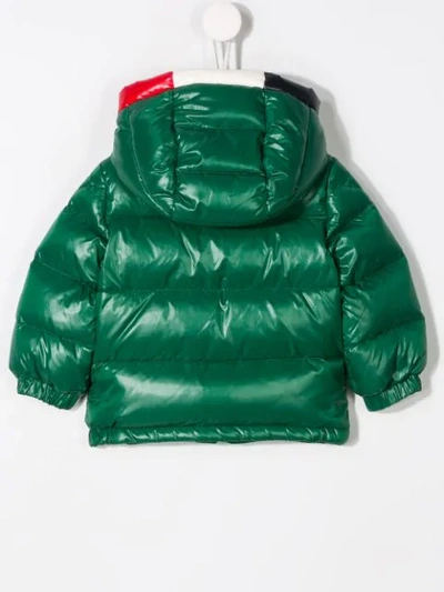 Shop Moncler Contrast Neck Padded Jacket In Green