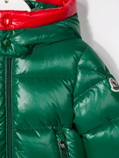 Shop Moncler Contrast Neck Padded Jacket In Green