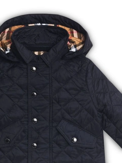 Shop Burberry Diamond Quilted Hooded Jacket In Blue