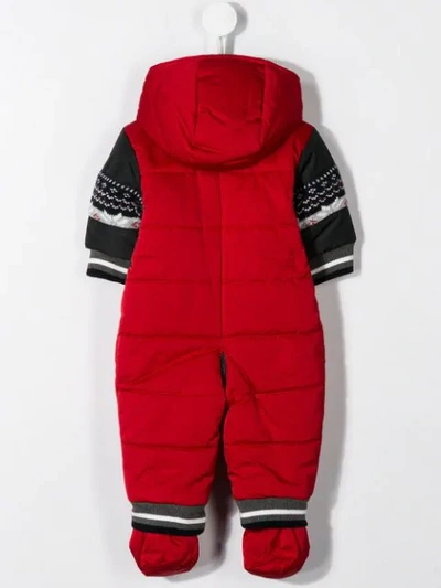 Shop Lapin House Hooded Contrasting-sleeves Pramsuit In Red