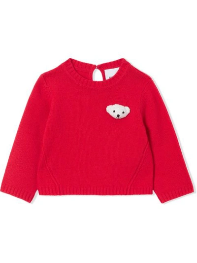 Burberry Thomas Bear Detail Wool Cashmere Sweater In Red