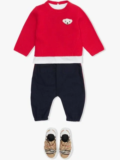 Burberry Thomas Bear Detail Wool Cashmere Sweater In Red