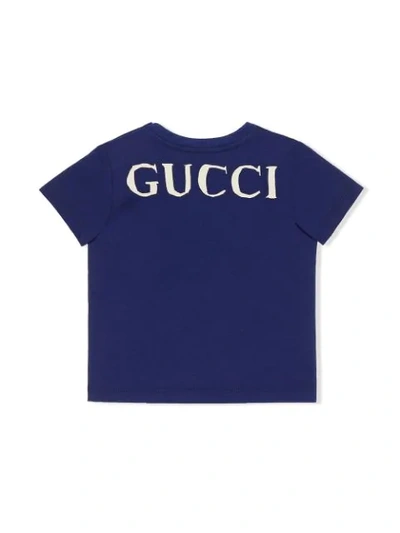 Shop Gucci Baby T-shirt With Leopard Print In Blue