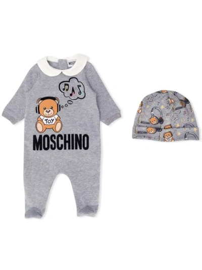 Shop Moschino Teddybear Babygrow In Grey