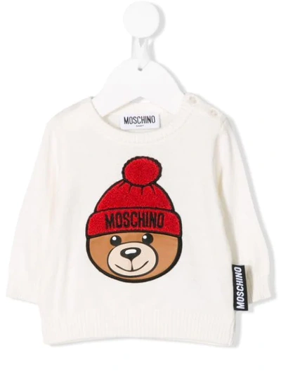 Shop Moschino Embroidered Bear Sweater In White