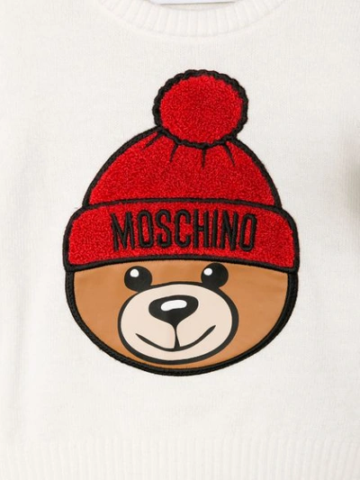 Shop Moschino Embroidered Bear Sweater In White