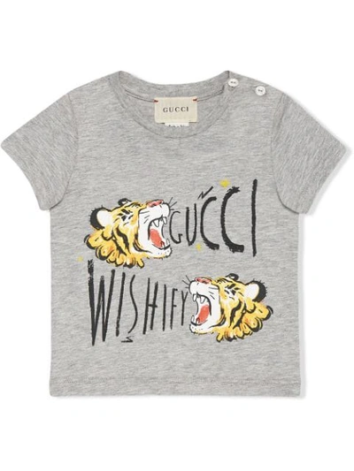 Shop Gucci Baby T-shirt With Tiger Print In Grey