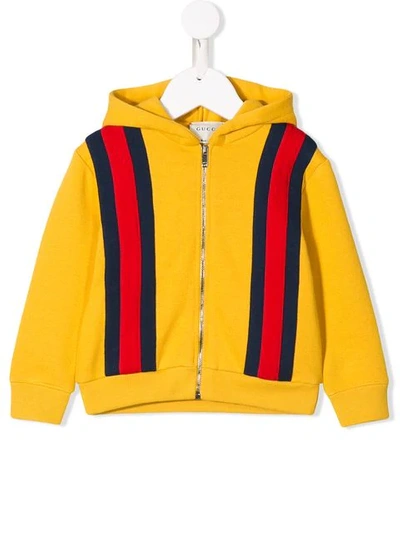 Shop Gucci Web Zipped Hoodie In Yellow