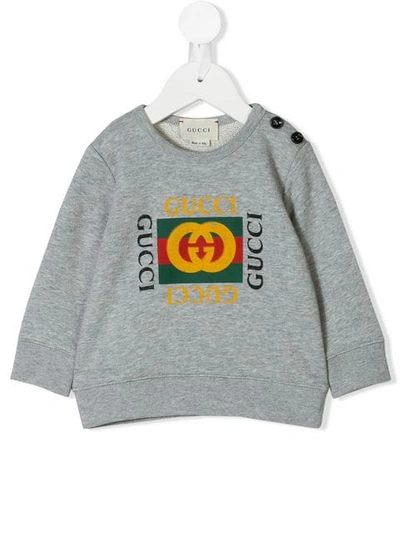 Shop Gucci Logo Print Sweatshirt In Grey