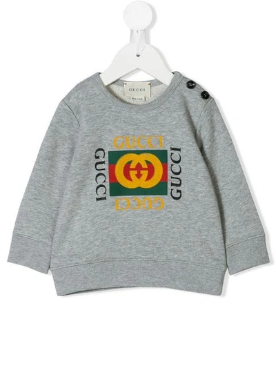 Gucci Grey Logo-print Cotton Sweatshirt 3-36 Months 9-12 Months In Grey