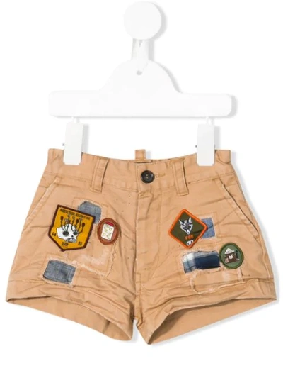 Shop Dsquared2 Patches Denim Shorts In Neutrals