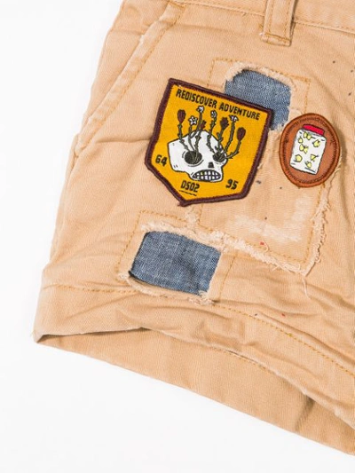 Dsquared2 Patches Denim Shorts In Neutrals