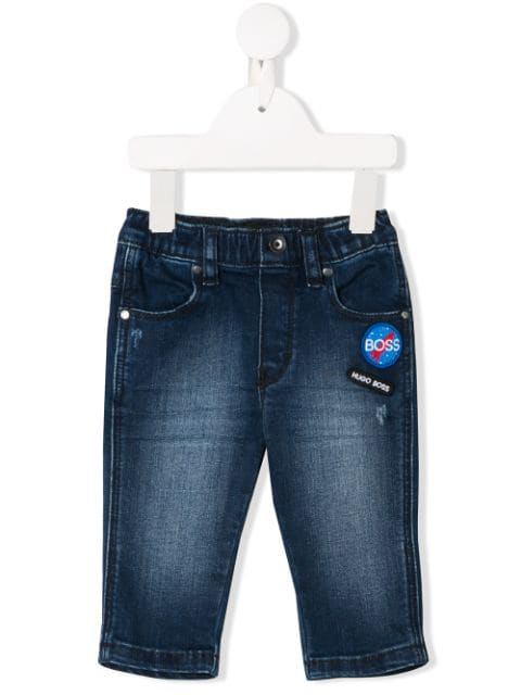 Hugo Boss Babies' Logo Patch Jeans In 