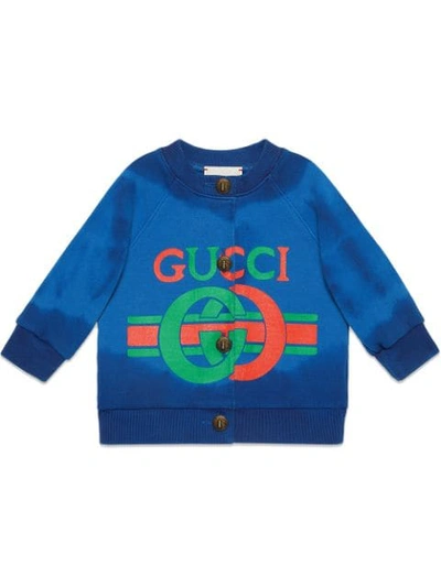 Gucci Royal Blue Sweatshirt With Logo For Baby Girl In Blue