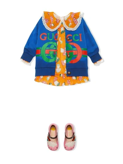 Gucci Royal Blue Sweatshirt With Logo For Baby Girl In Blue