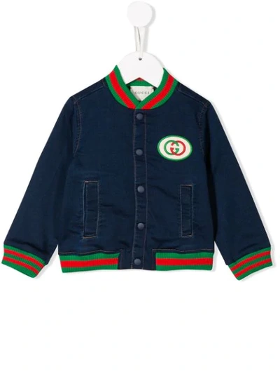 Shop Gucci Gg Patch Bomber Jacket In Blue