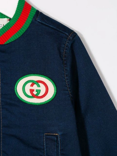 Shop Gucci Gg Patch Bomber Jacket In Blue