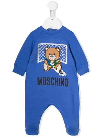 Shop Moschino Teddy Logo Pajamas In Blue