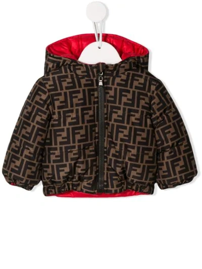 Shop Fendi Ff Logo Reversible Jacket In Brown