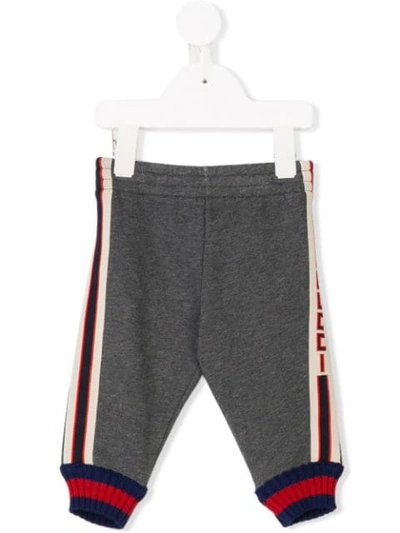 Shop Gucci Striped Piped Track Pants In Grey