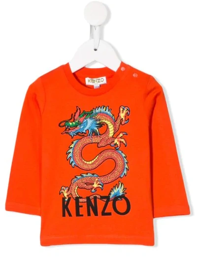 Kenzo Babies' Orange T-shirt With Japanese Dragon Print | ModeSens